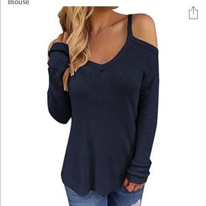 Cold shoulder waffle sweater top